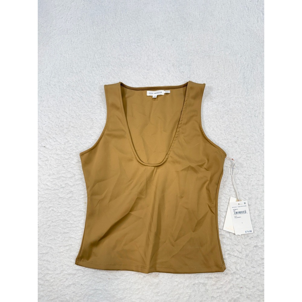 Good American Pecan Tan Scoop Neck Compression Tank Top GT0413 Size 2 M NEW
